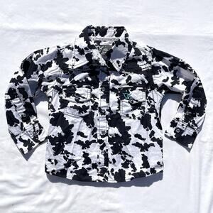 Cowgirl Hardware Girls 2T Western Shirt Cow Print Snap Button Black White